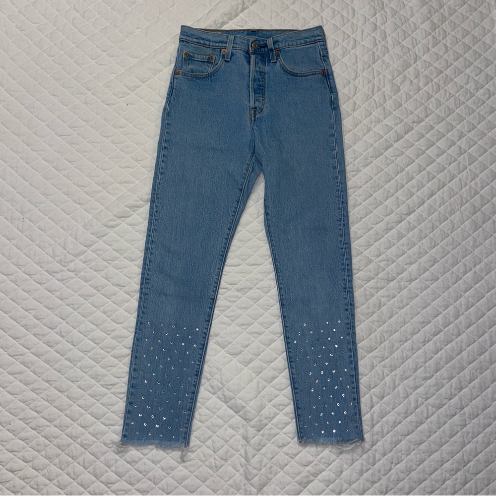 Levi’s Women’s 25 501 Skinny Raw Hem Rhinestone Jeans